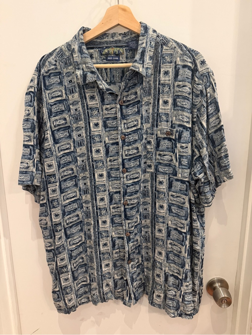 Campia Abstract Geometric Blue Button Down XXL Coastal Casual